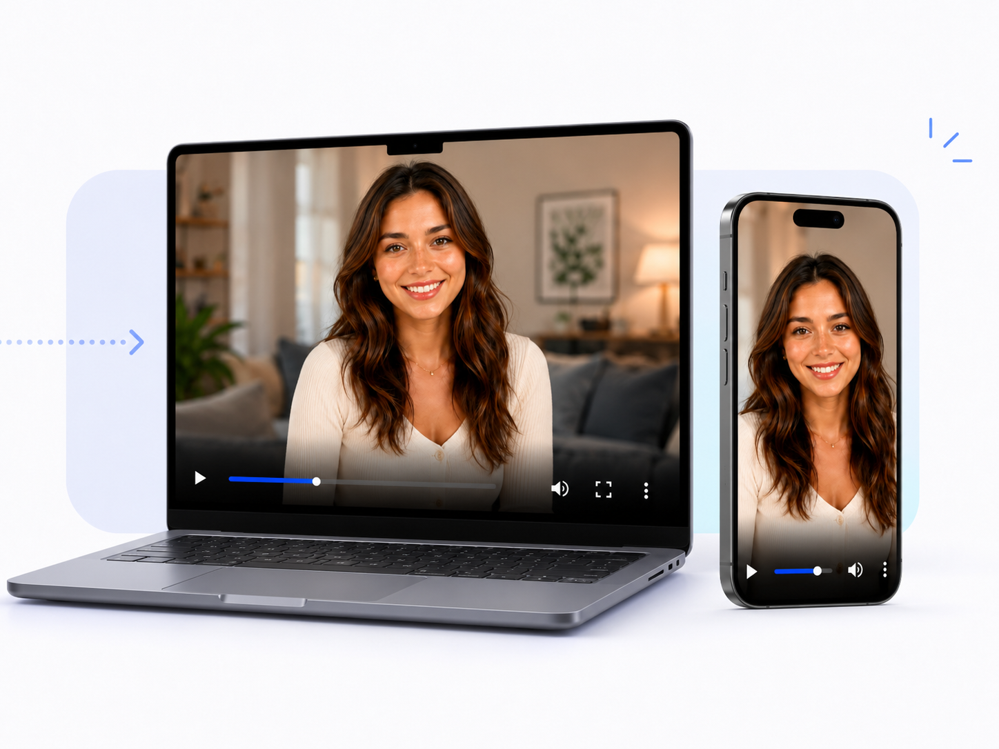 Landscape video on a laptop and portrait video on a mobile phone